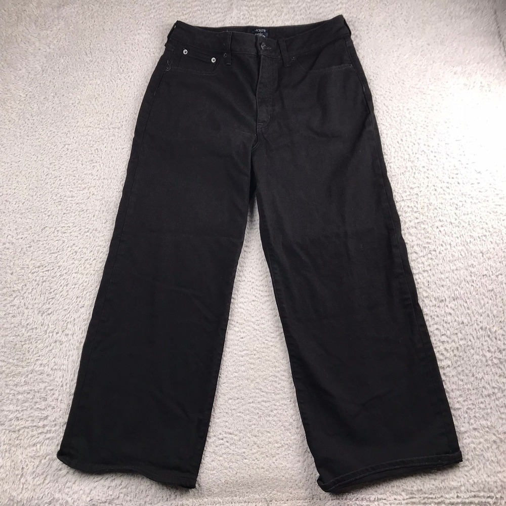 J Crew Curvy Wide Leg Crop Jeans Womens 29 (31x25) Black High Rise Stretch Denim